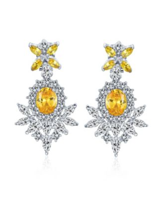 Black Cubic Zirconia Statement Dangle Formal Art Deco Style Chandelier Clip On Earrings Prom Silver Plated