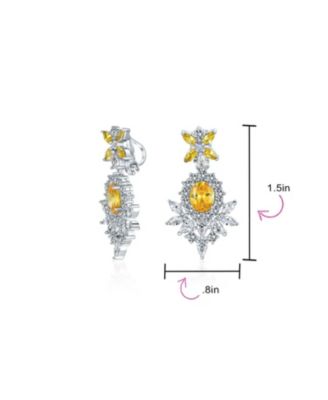 Black Cubic Zirconia Statement Dangle Formal Art Deco Style Chandelier Clip On Earrings Prom Silver Plated