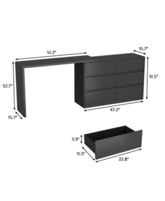 1Pc MDF 6-Drawer, Rotatable Desktop L-Shaped Chest of Drawers