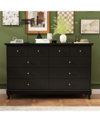 10-Drawer Wood Double Dresser Storage Cabinet