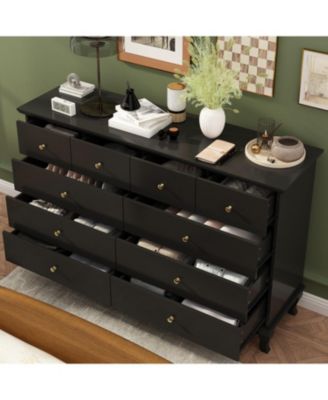 10-Drawer Wood Double Dresser Storage Cabinet