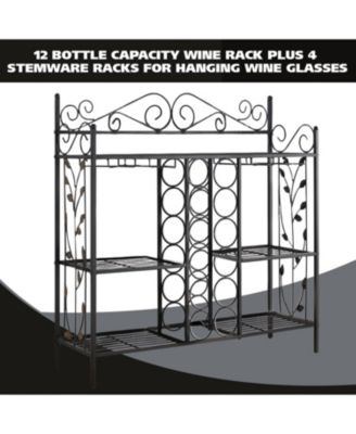 Kings Brand Functional Metal Console Table – Wine Rack Liquor Cabinet with Glass Holder & Storage Shelves