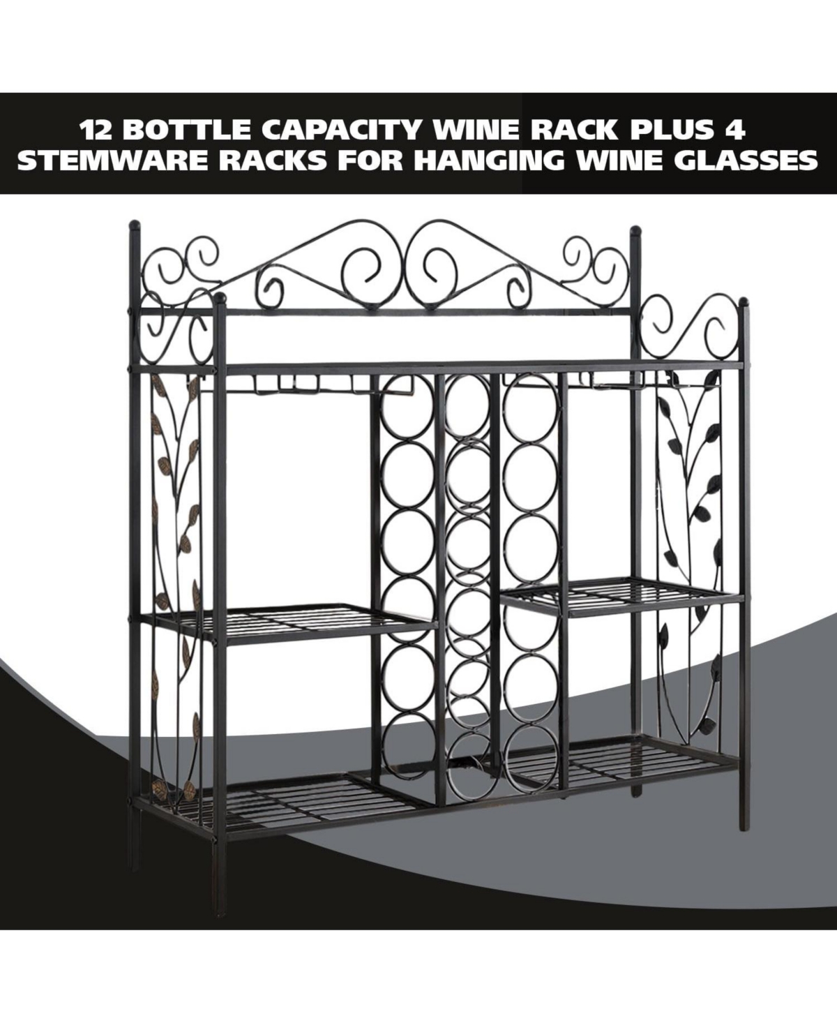 Kings Brand Furniture Metal Console Table Wine Rack, Liquor Bar Cabinet with Glass Holder, Sofa Table with Storage Shelves for Bar, Buffet, Living Roo