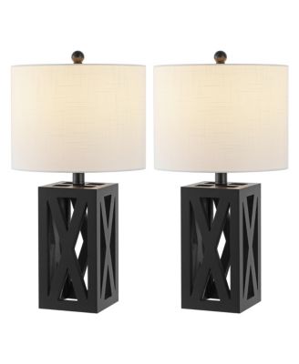 Stewart 21.5" Farmhouse Wood LED Table Lamp, Gray (Set of 2)