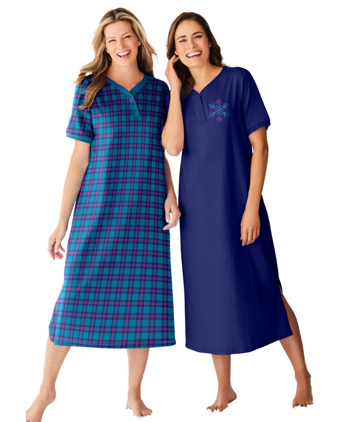 Dreams & Co. Women's Plus 2-Pack Long Henley Sleepshirt