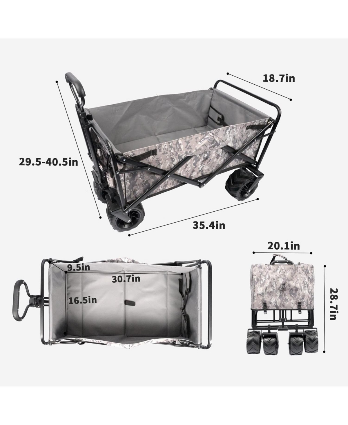 Slickblue Collapsible Heavy-Duty Beach Wagon Cart – Outdoor Folding Utility with Universal Wheels & Adjustable Handle, Snow Camouflage