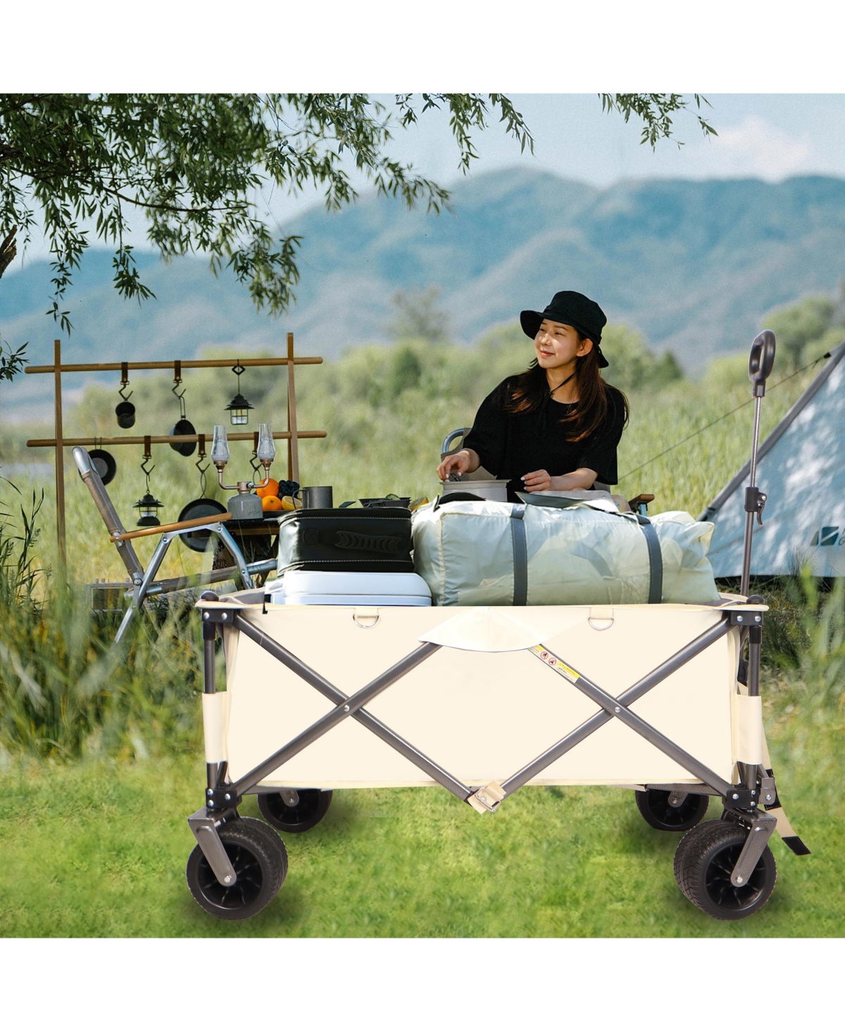 Slickblue Heavy-Duty Folding Wagon – Utility, Adjustable Handle & Drink Holders for Sand, Shopping, Camping, and Garden