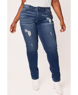 Plus Size Denim High Rise Boyfriend Jeans Rolled in 28" Inseam