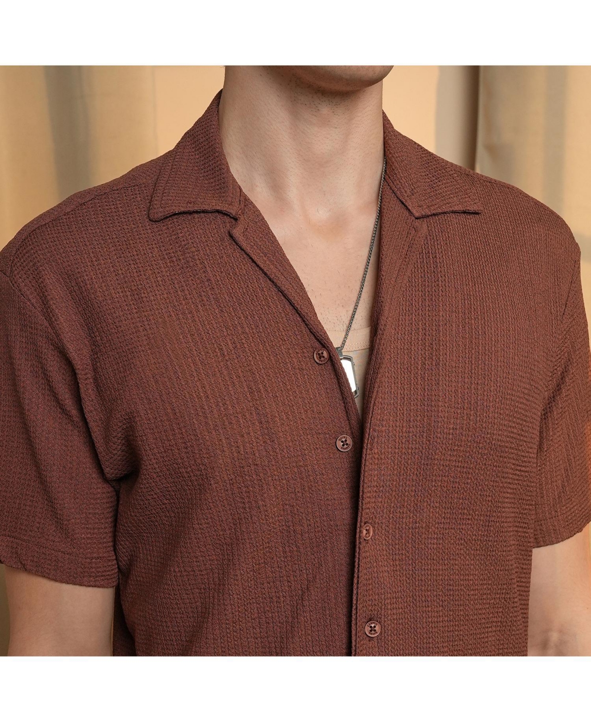 Campus Sutra Men's ChocolateMicro Zig-Zag Shirt - Brown