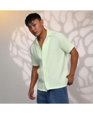 Men's Lime Green  Cubic-Textured Resort Shirt