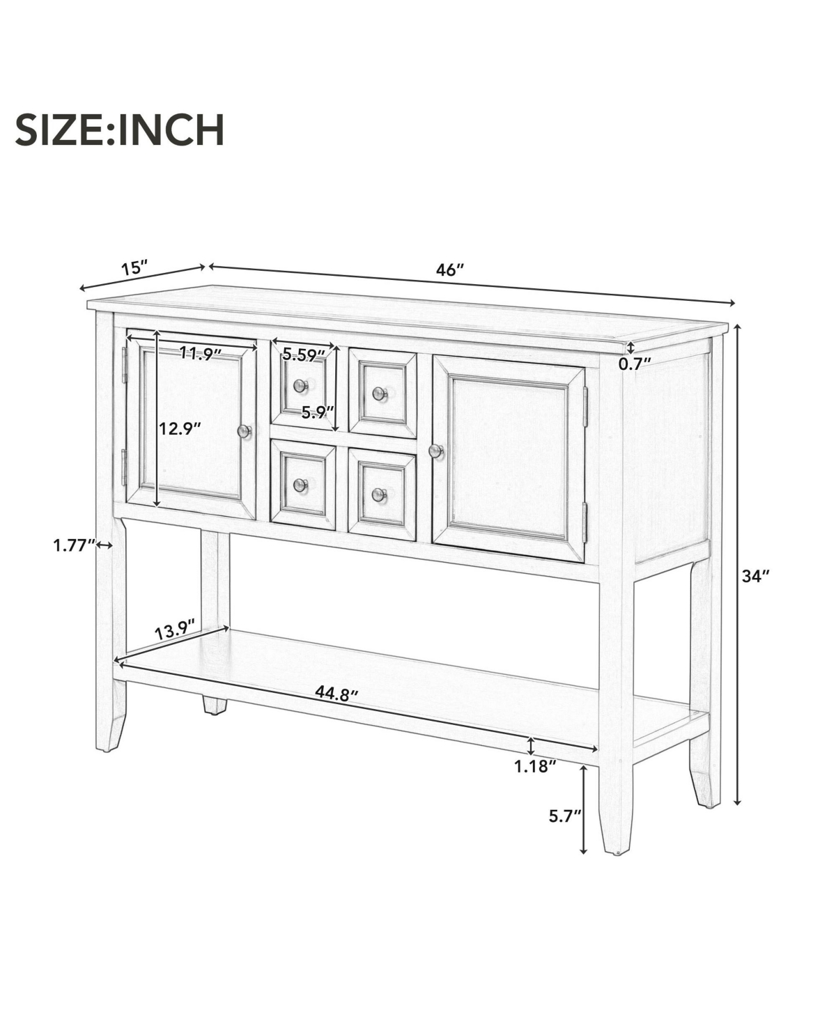 Slickblue Series Ample Storage Vintage Console Table with Four Small Drawers and Bottom Shelf for Living Rooms, Entrances and Kitchens