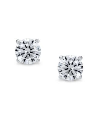 Round Solitaire Stud Earrings 4 Prong .925 Sterling Silver 6MM
