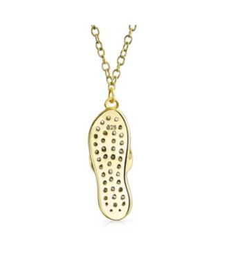 Tropical Vacation Nautical Pave CZ Accent Flip Flop Sandal Pendant Necklace Gold Plated .925 Sterling Silver