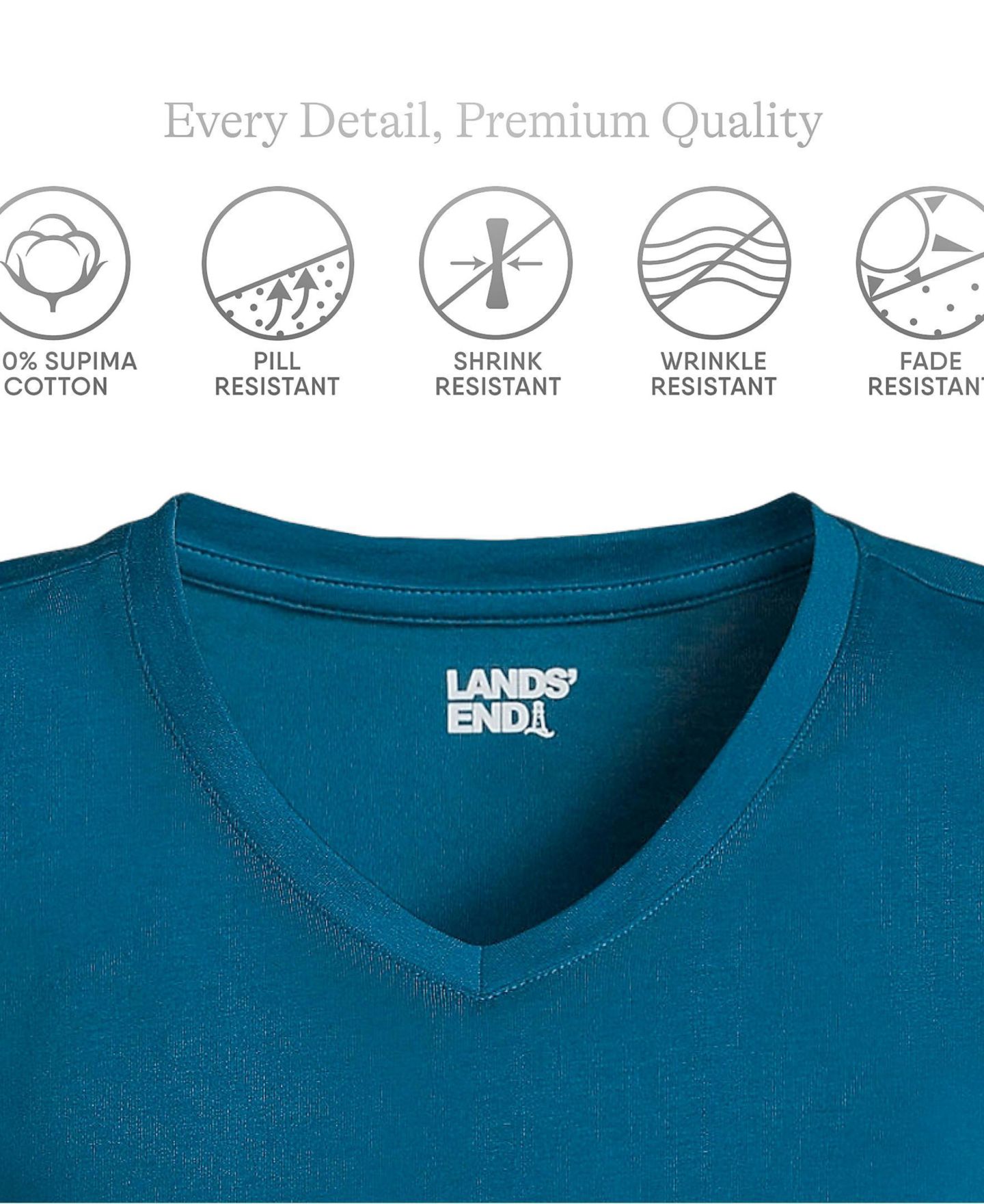 Женская футболка Lands' End Supima Cotton V-neck, цвет: Бирюзовый — фото 3