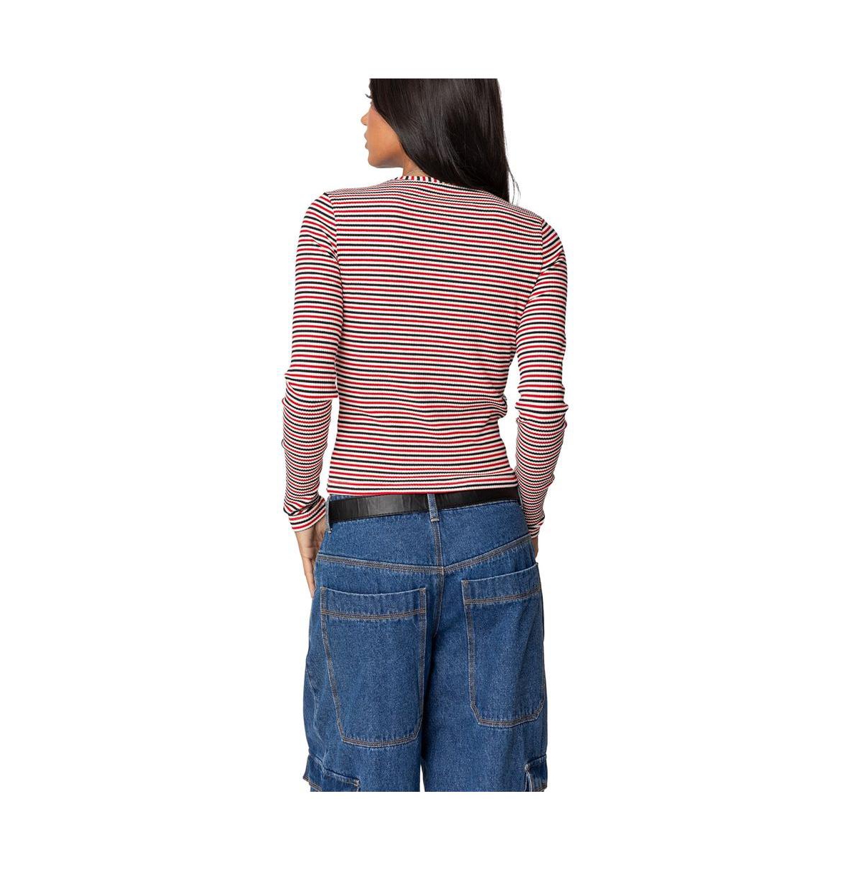Edikted Women's Corina Ribbed Stripey Long Sleeve T Shirt