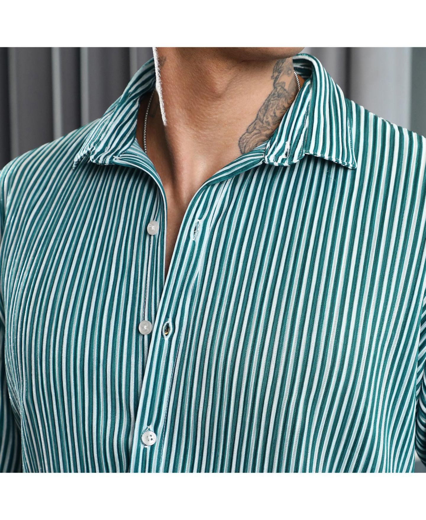 Мужская рубашка Cahoot Campus Sutra Forest Green & Powder White Pleat-Creased, цвет: Зелёный — фото 3