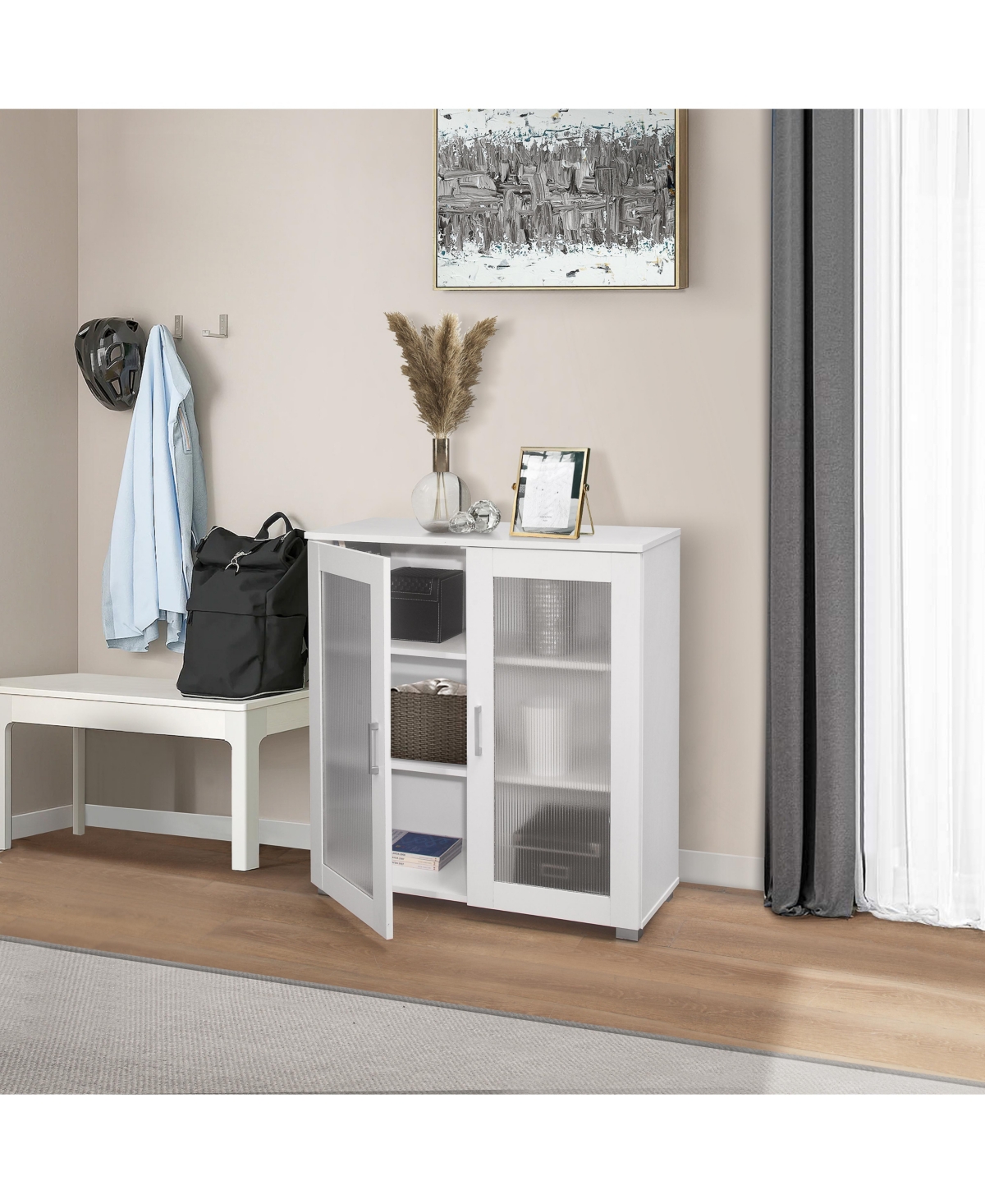 Kings Brand Furniture 2-Door Accent Storage Cabinet, Sideboard Buffet Floor Storage Cupboard for Kitchen, Dining Room, Living Room, Entryway