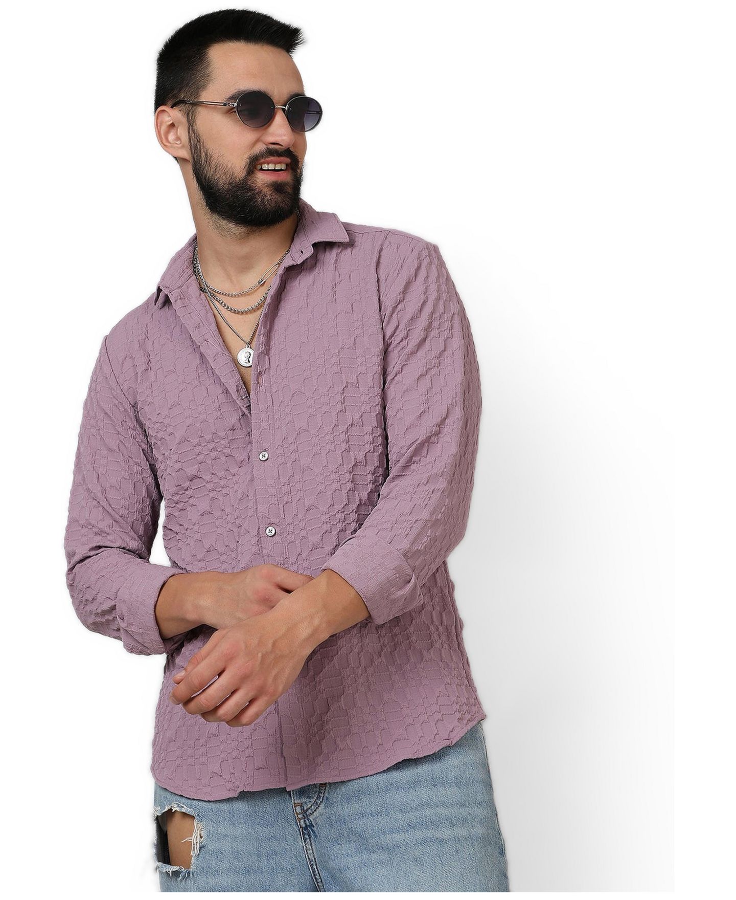 Мужская рубашка Cahoot Campus Sutra Periwinkle Purple Embossed Geometric, цвет: Фиолетовый — фото 5