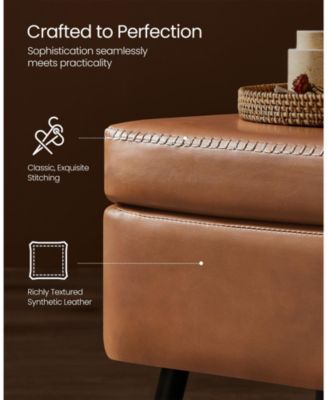 Mid-Century Modern Storage Ottoman Bench with Steel Legs, Black