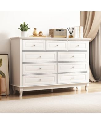 9-Drawer Gray Wood Dresser Bedroom Storage Cabinet Modern Style