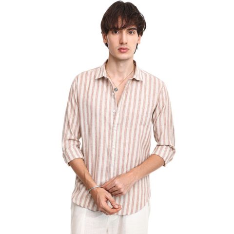 Мужская рубашка Cahoot Campus Sutra Tan Brown Heathered-Stripe, цвет: Коричневый