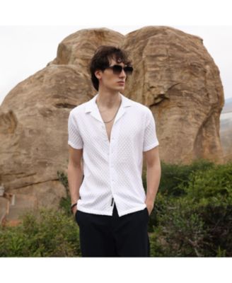 Men's Chalk White Self-Design Block Shirt