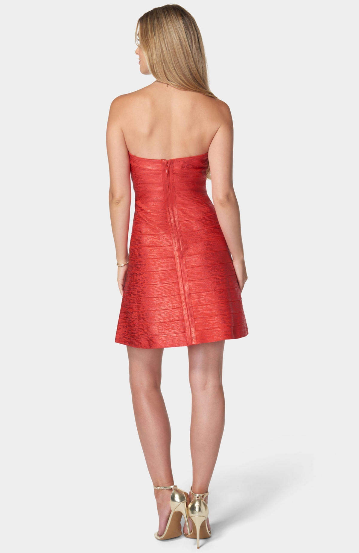 Bebe Women's Foil Bandage Strapless A-Line Dress