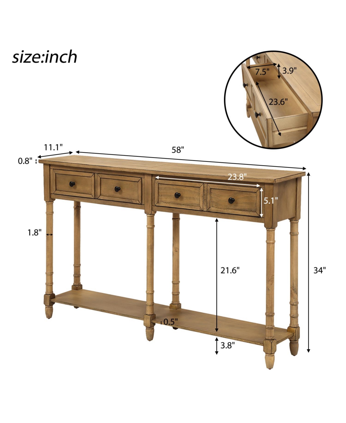 Slickblue Console Table Sofa Table Easy Assembly with Two Storage Drawers and Bottom Shelf for Living Room, Entryway