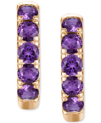 Lab Grown Ruby Five Stone Small Hoop Earrings (5/8 ct. t.w.) in 10k Gold, 0.5" (Also available in Citrine, Blue Topaz, Amethyst, Peridot, Sapphire, Emerald, White Sapphire, Garnet, and Aquamarine)