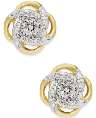 Diamond Love Knot Stud Earrings in Sterling Silver or 18k Gold-Plated Sterling Silver (1/10 ct. t.w.)
