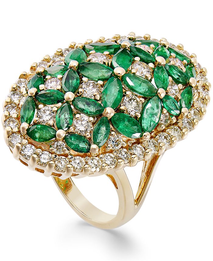 Macy's - Emerald (3-1/5 ct. t.w.) and Diamond (1-3/4 ct. t.w.) Floral-Inspired Ring in 14k Gold