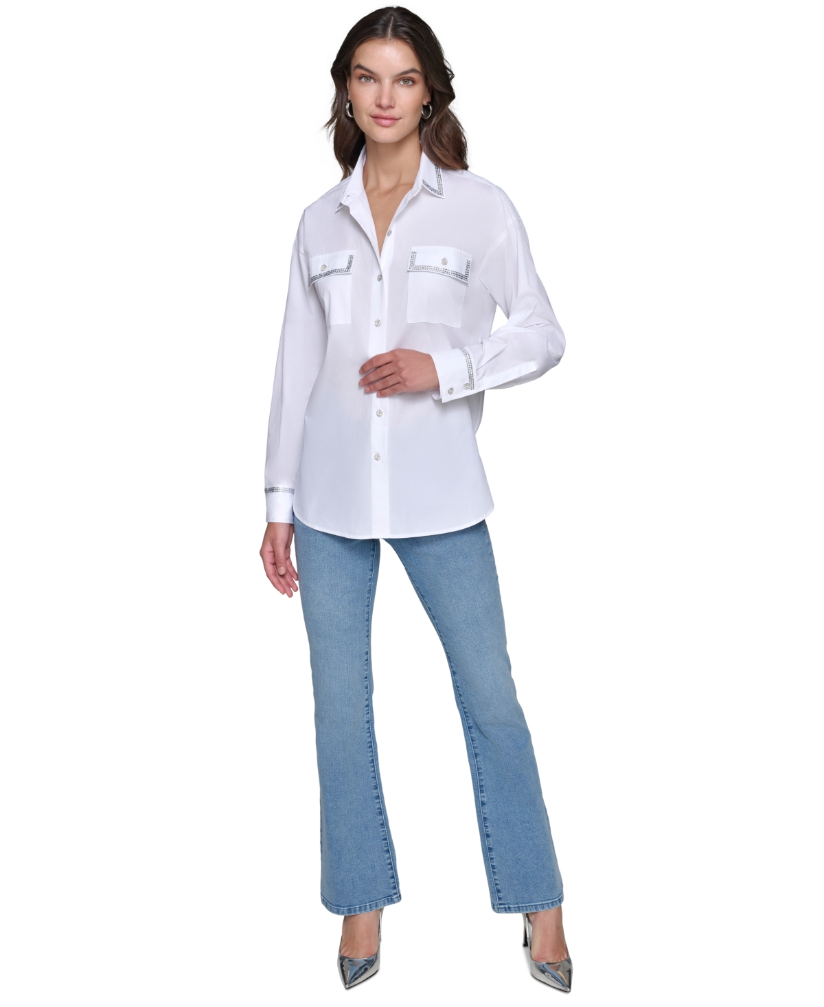 Karl Lagerfeld Paris Women's Embellished Poplin Utility Top