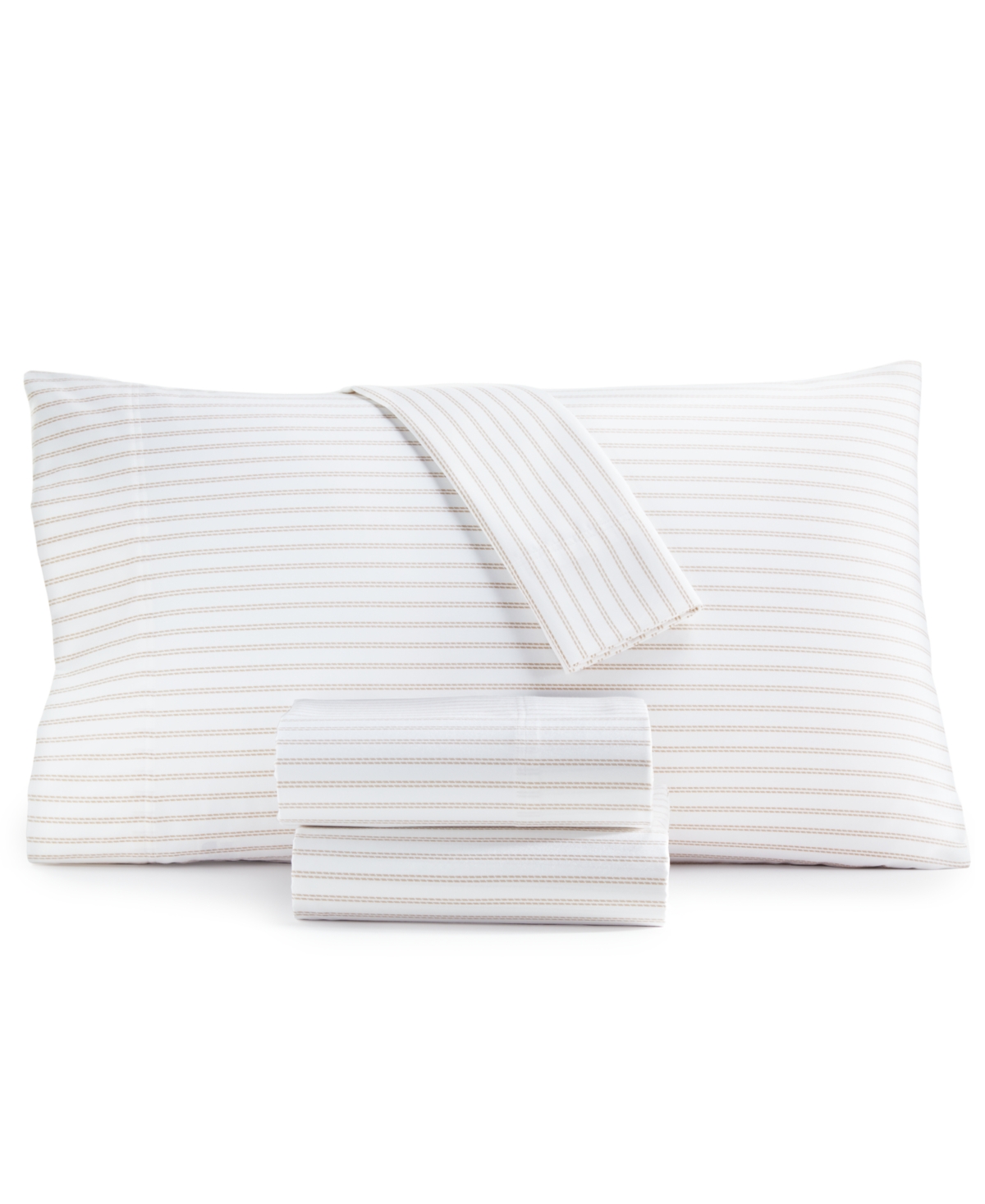 Charter Club 550 Thread Count Printed Cotton 4-pc. Sheet Set, King, Exclusively At Macy's In Ticking Stripes Tan