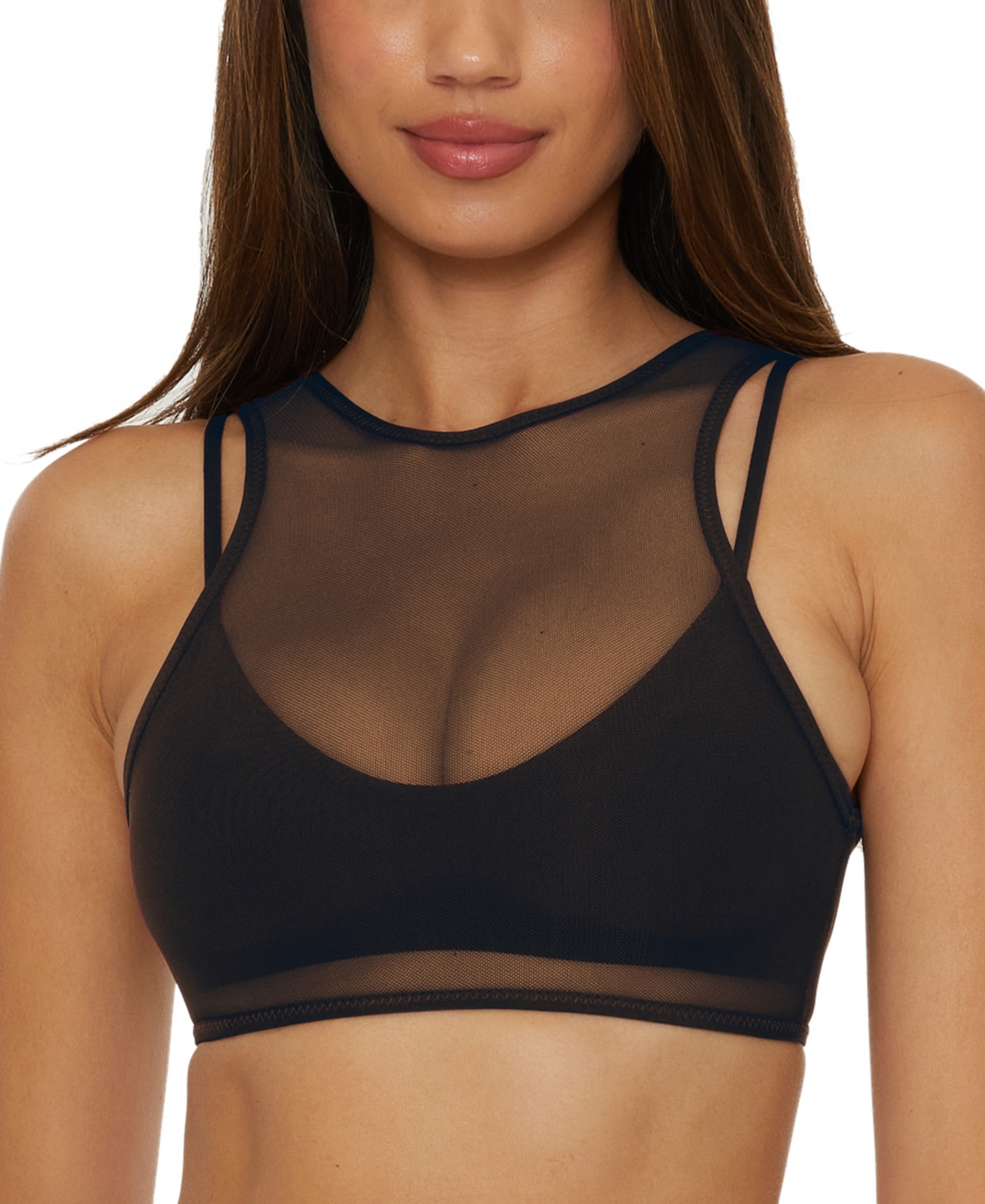 BECCA WOMEN'S MUSE MESH-OVERLAY MULTI-WAY BRALETTE BIKINI TOP 
