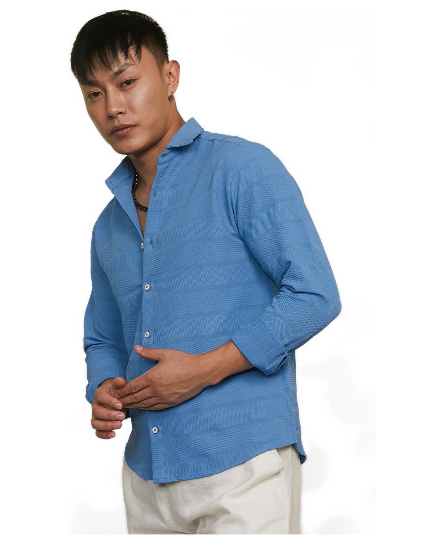 Мужская рубашка Cahoot Campus Sutra Sky Blue Chevron-Textured, цвет: Синий — фото 9