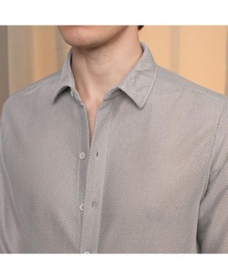 Men's Cloud Grey Mesh-Textured Shirt
