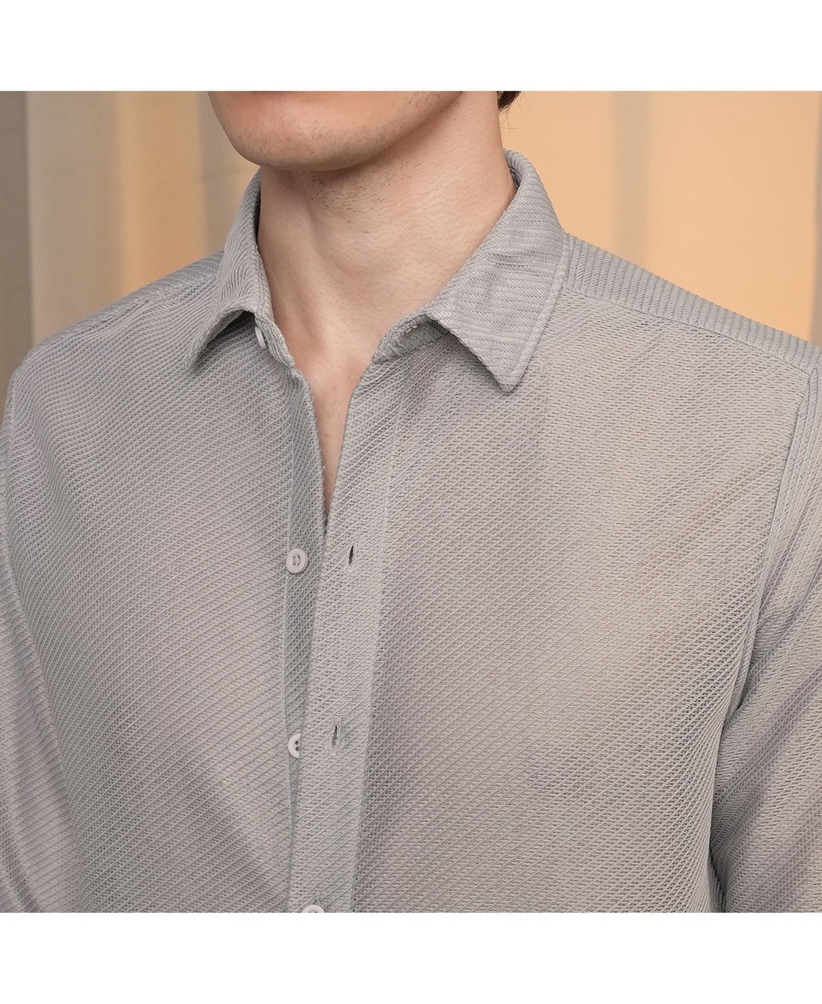 Men's Cloud Grey Mesh-Textured Shirt