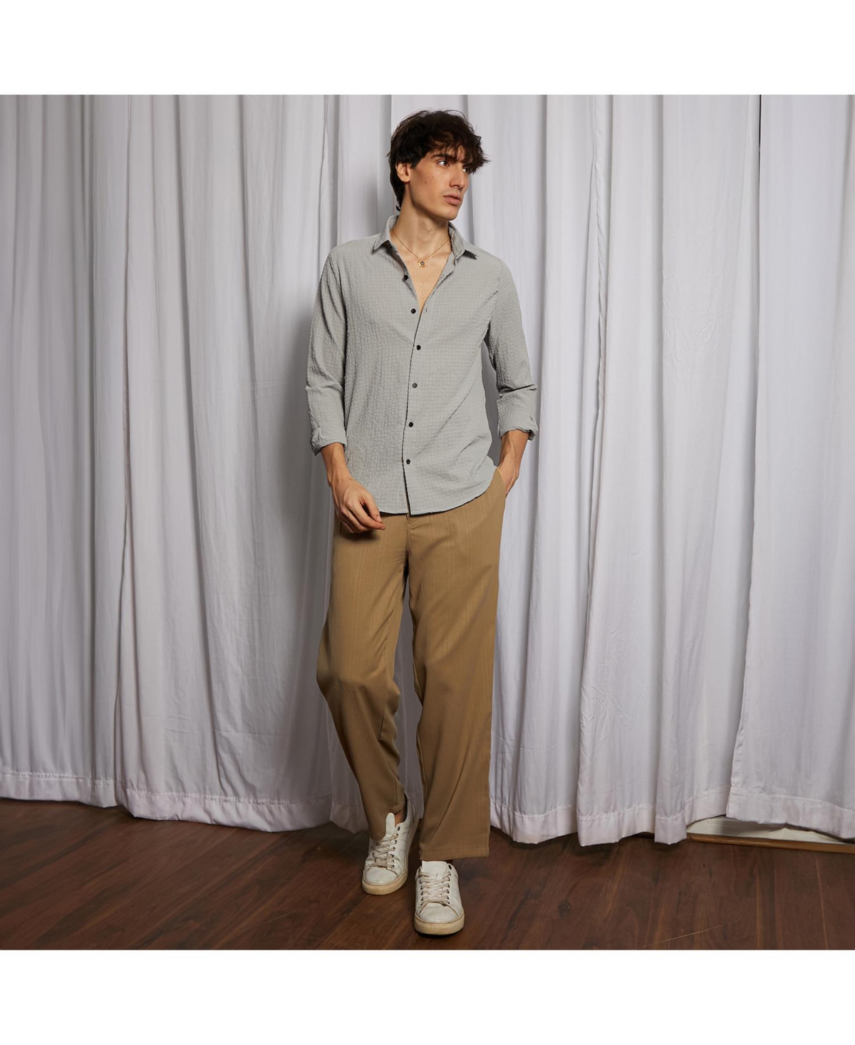 Men's Ash Grey Cubic-Seersucker Shirt