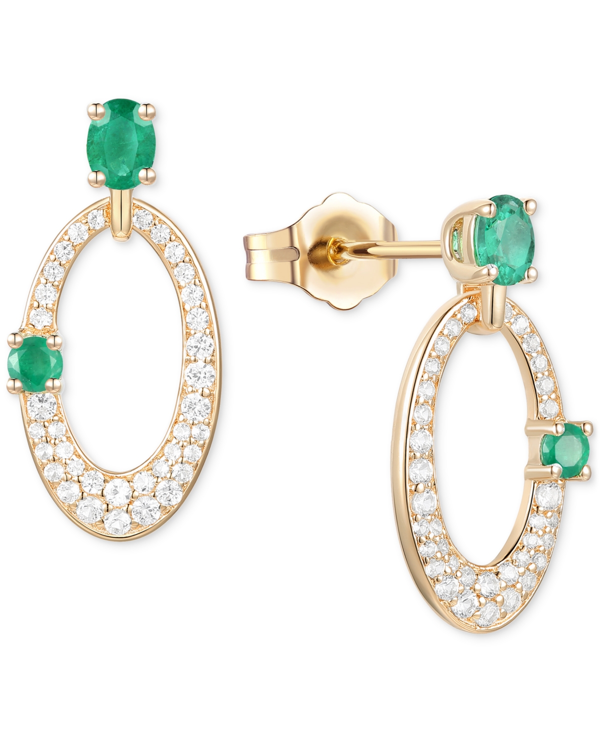Macy's Ruby (5/8 Ct. T.w.) & Diamond (1/3 Ct. T.w.) Oval Doorknocker Drop Earrings In 14k Gold (also Availa In Emerald