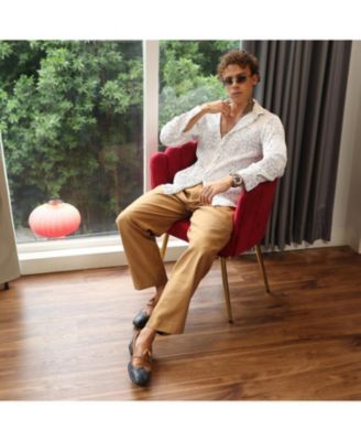 Men's Chalk White Veined-Pleated Shirt