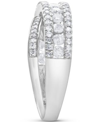 Diamond Crossover Statement Ring (1 ct. t.w.) in 14k White Gold