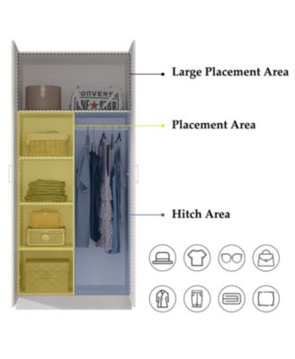 White 2-Doors Armoire Wardrobe with Hanging Rod and Storage Shelves
