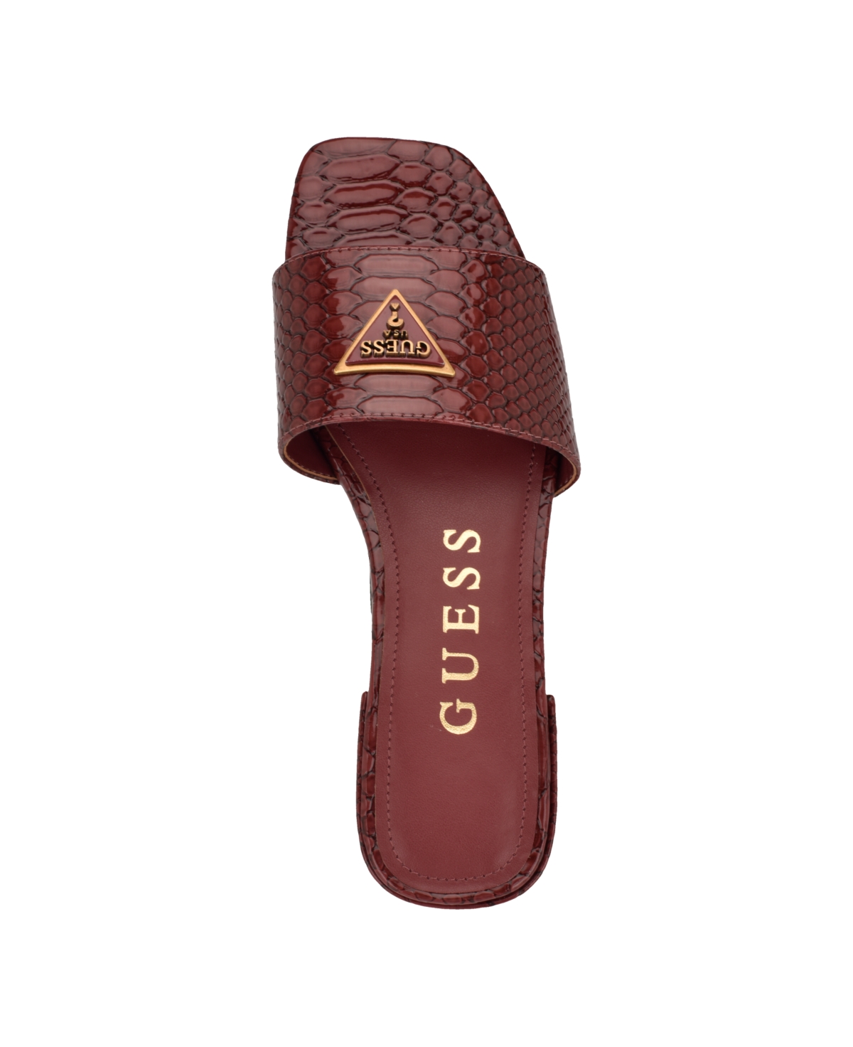 Guess Women's Tamsea One Band Square Toe Slide Flat Sandals In Dark Red Lizard