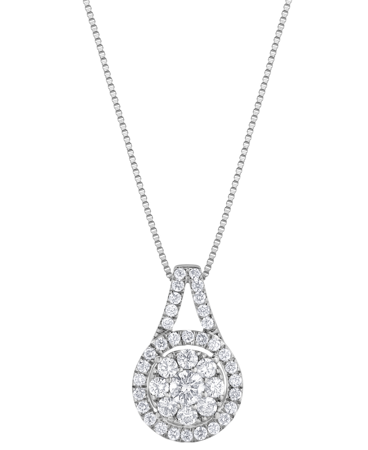 Shop Macy's Diamond Halo Cluster 18" Pendant Necklace (1/2 Ct. T.w.) In 14k White Gold