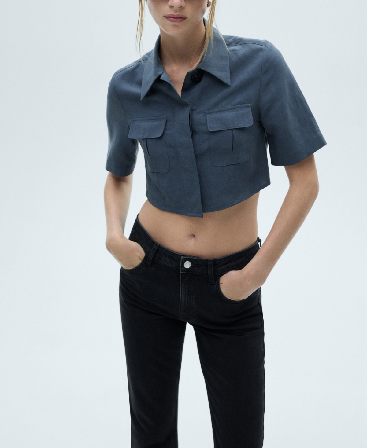 Shop Mango Women's Medium-rise Flared Jeans In Black Denim