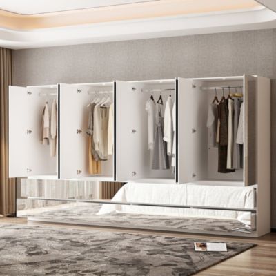 Wardrobe Closet with All Mirror, Armoire with 2 Doors, 2 Drawers & Hanging Rod, For Bedroom
