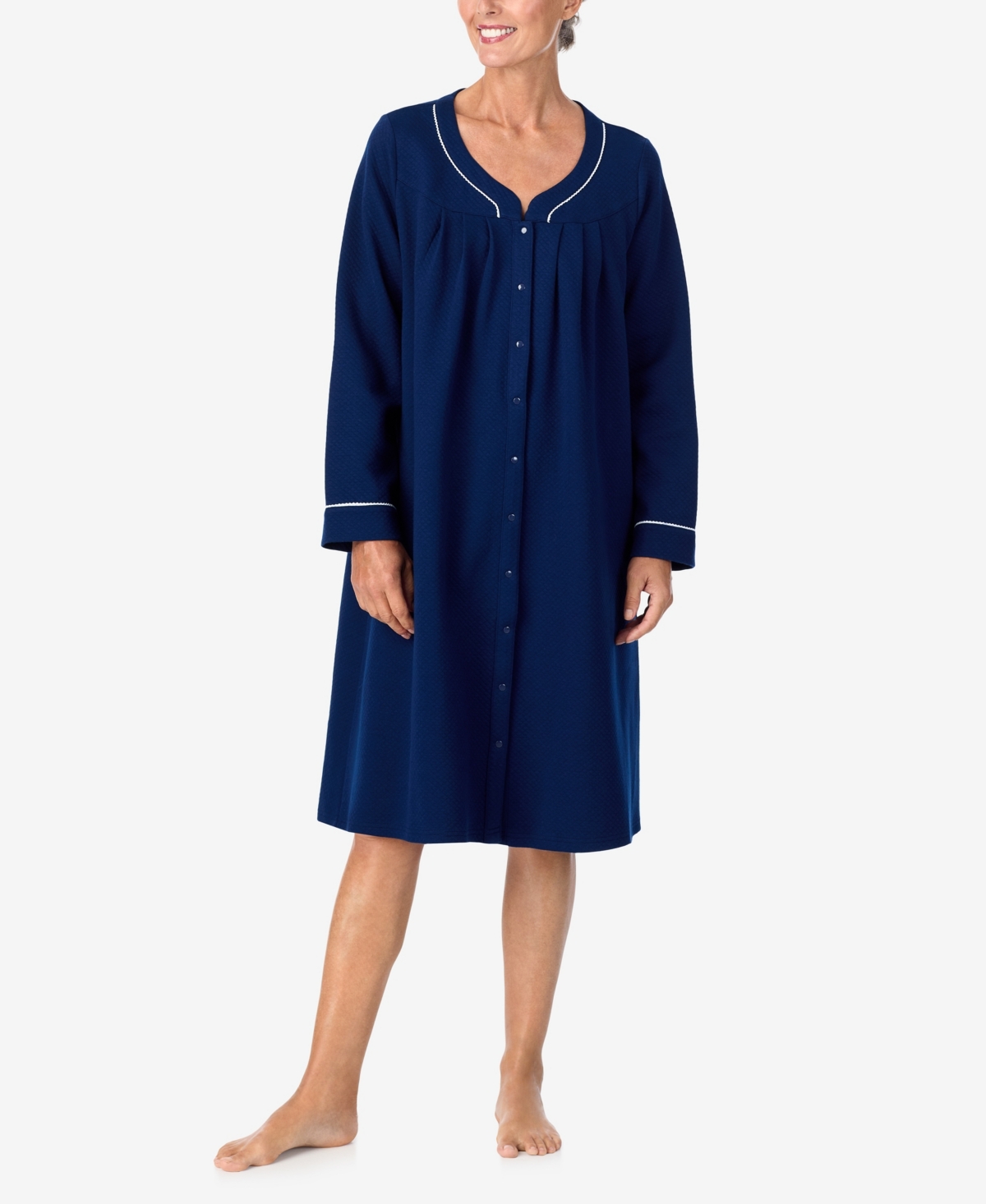 Aria Women's Long Sleeve Snap Robe In Navy