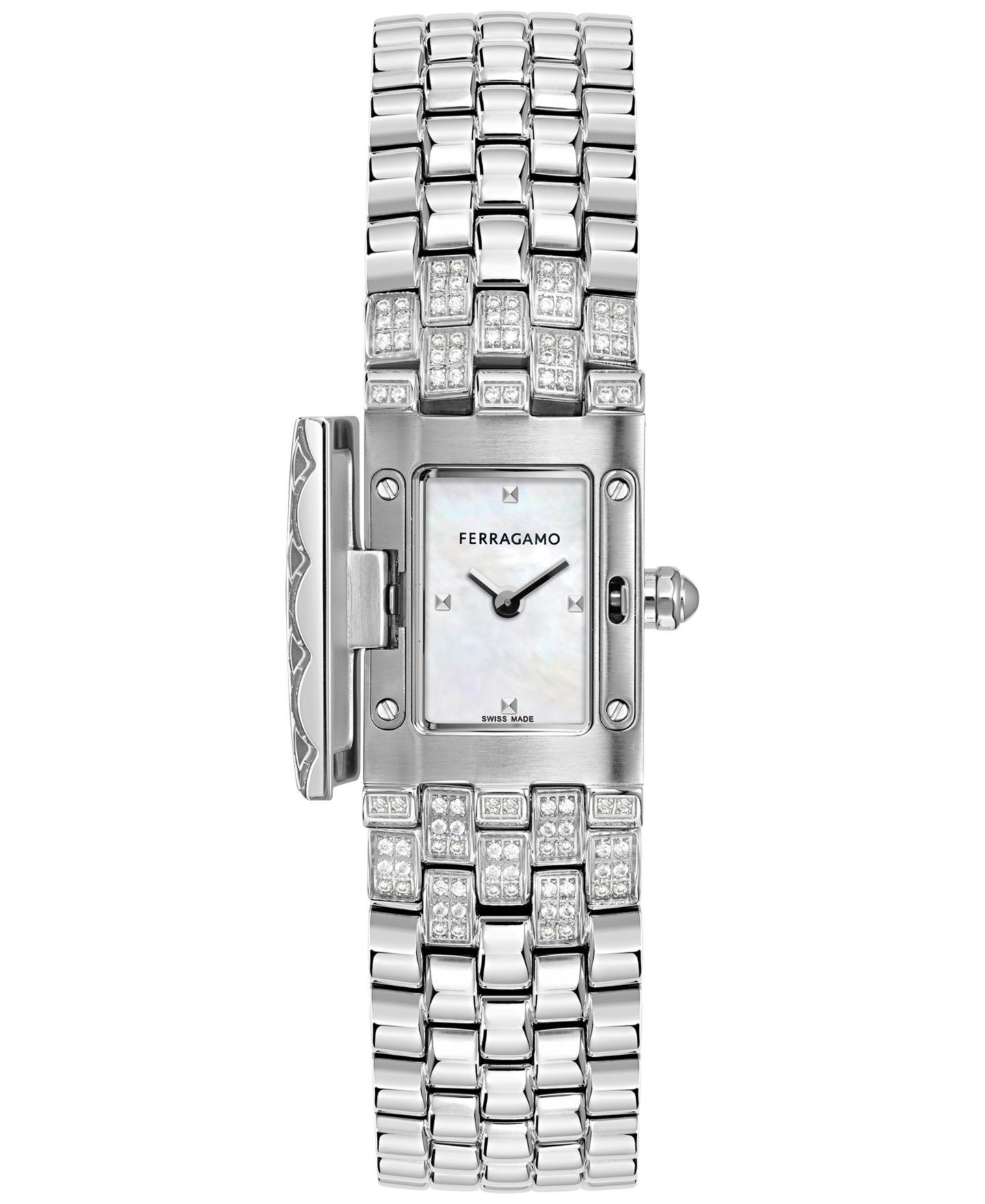 Женские часы Ferragamo Secret Diamond (3/4 ct. t.w.) Stainless Steel Bracelet Watch 19x30mm — фото 1
