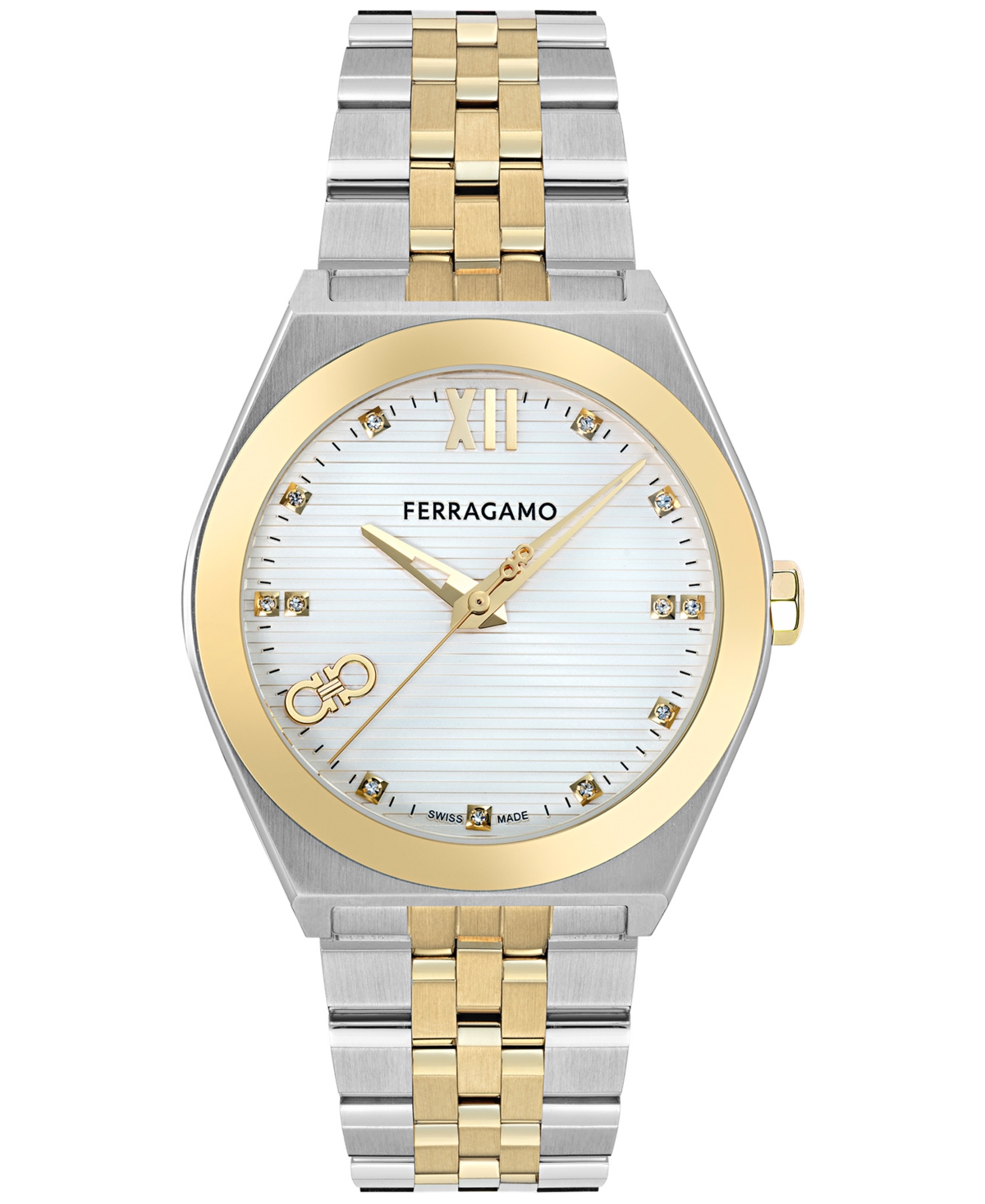 Edifier Men's Swiss Vega Diamond (1/6 Ct. T.w.) Two-tone Stainless Steel Bracelet Watch 40mm In Two Tone