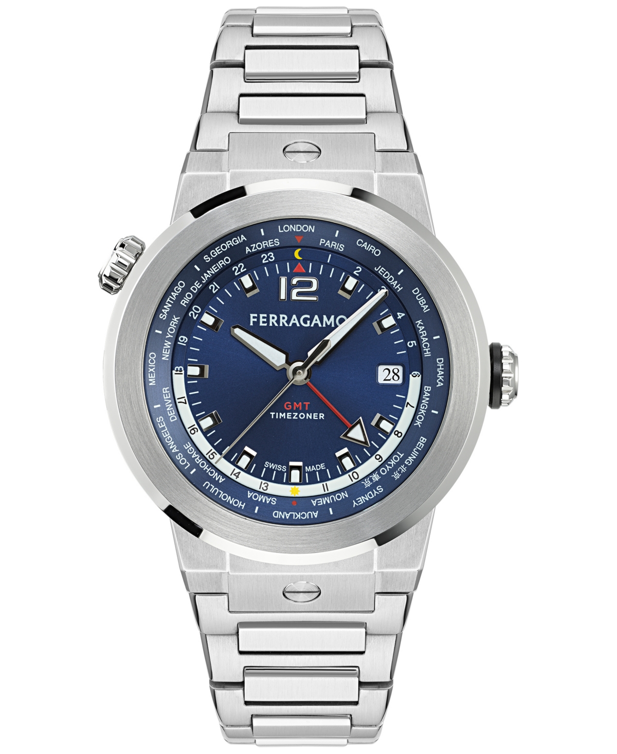 Edifier Men's Swiss F-80 Gmt Worldtime Stainless Steel Bracelet Watch 43mm